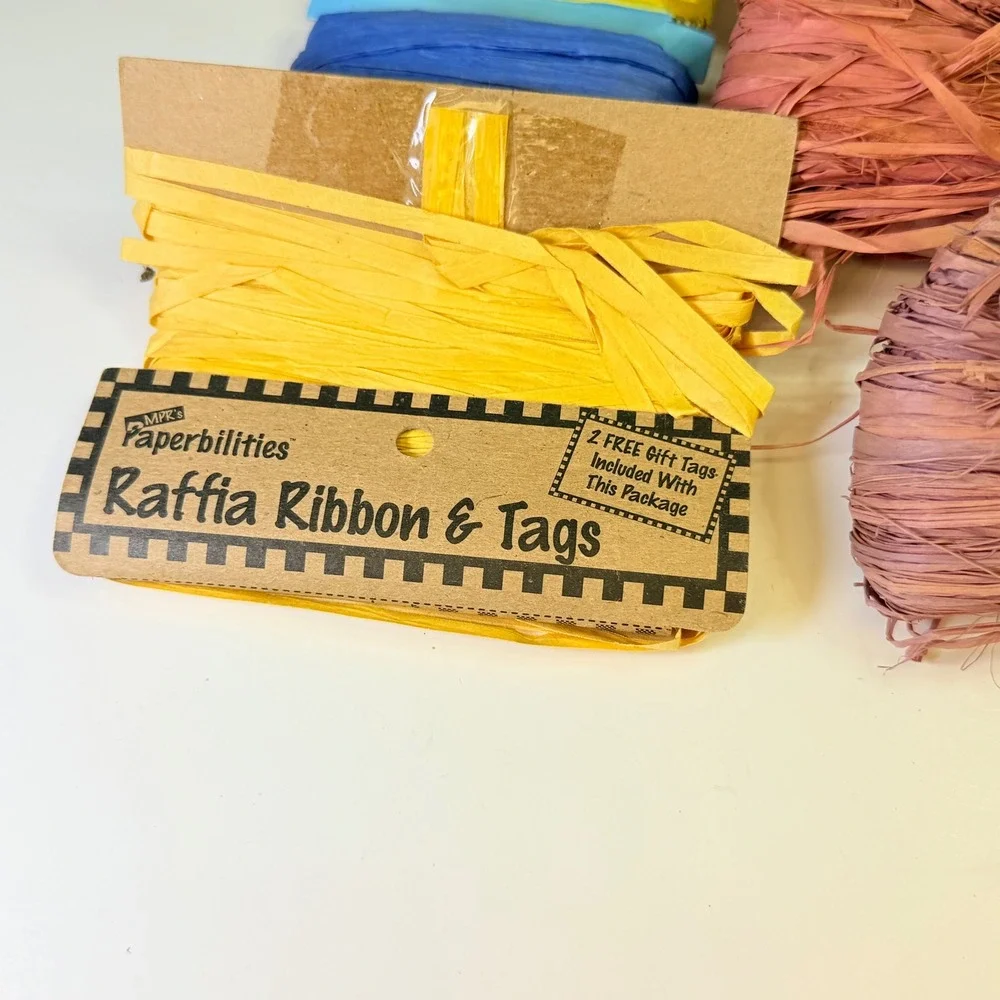 Mixed Raffia Ribbon Lot American Oak Natural Rose Lavender & Primary Paper Color